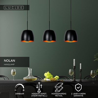 Lucide NOLAN - Hanglamp - 3xE27 - Zwart